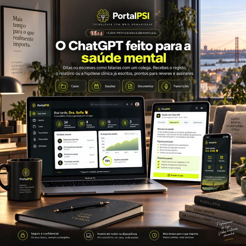 Interface do PortalPSI em computador portátil, tablet e telemóvel